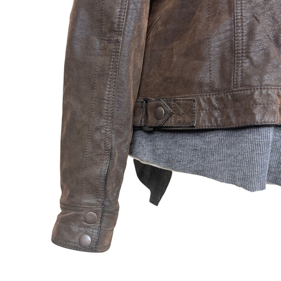Anthropologie HEI HEI Brown Faux Leather Waterfall Drape Collar Biker Jacket XS - Picture 6 of 10